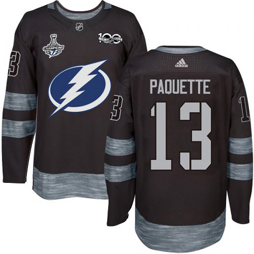 Men Adidas Tampa Bay Lightning #13 Cedric Paquette Black 1917-2017 100th Anniversary 2020 Stanley Cup Champions Stitched NHL Jersey->tampa bay lightning->NHL Jersey